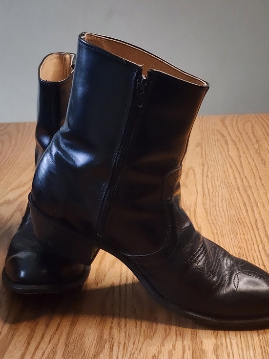 Other - Leather Cowboy Boots Mens Size 10 Black Zipper Western Biker